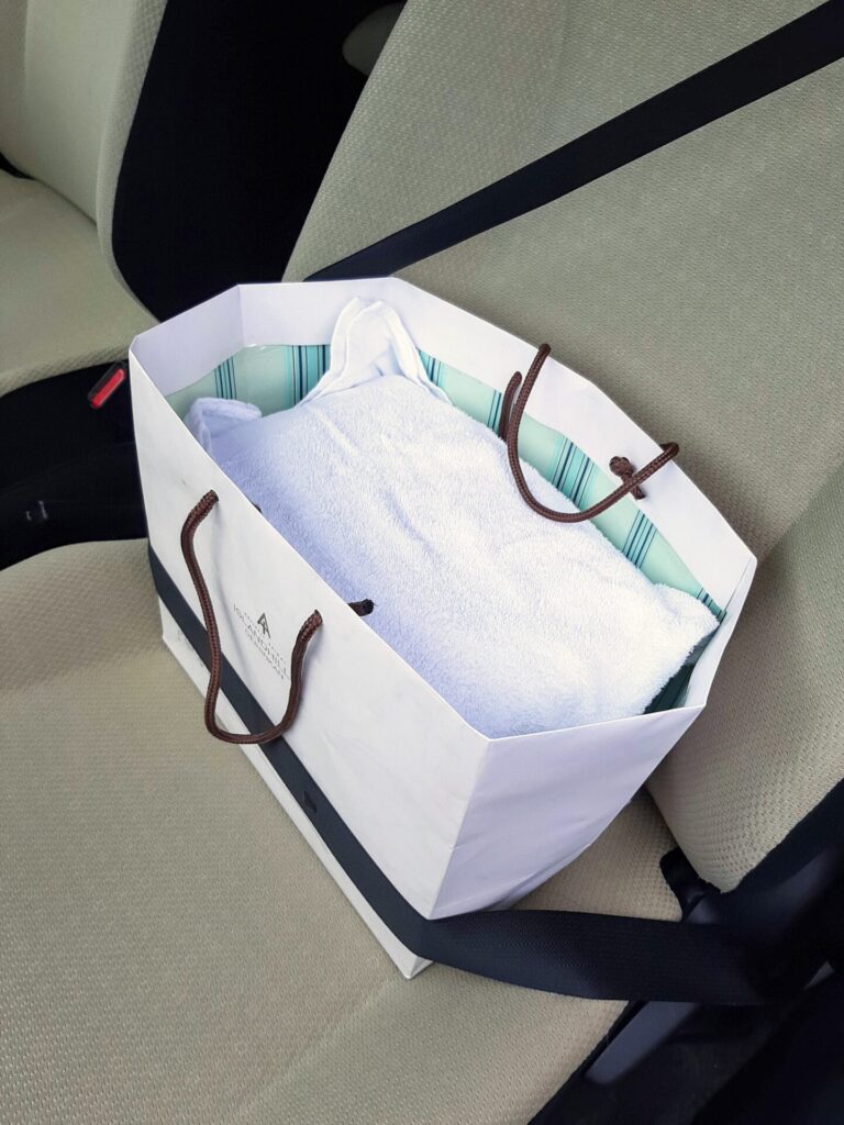 シートベルトで固定したキャリーケース