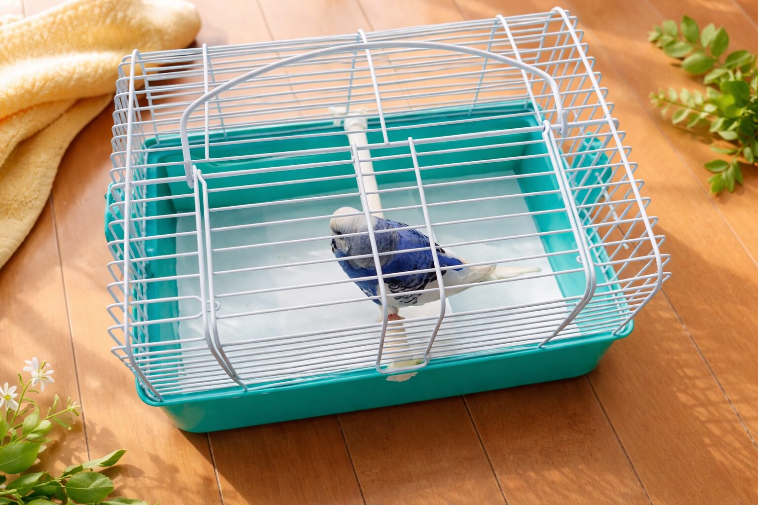 キャリーケースに入ったインコ