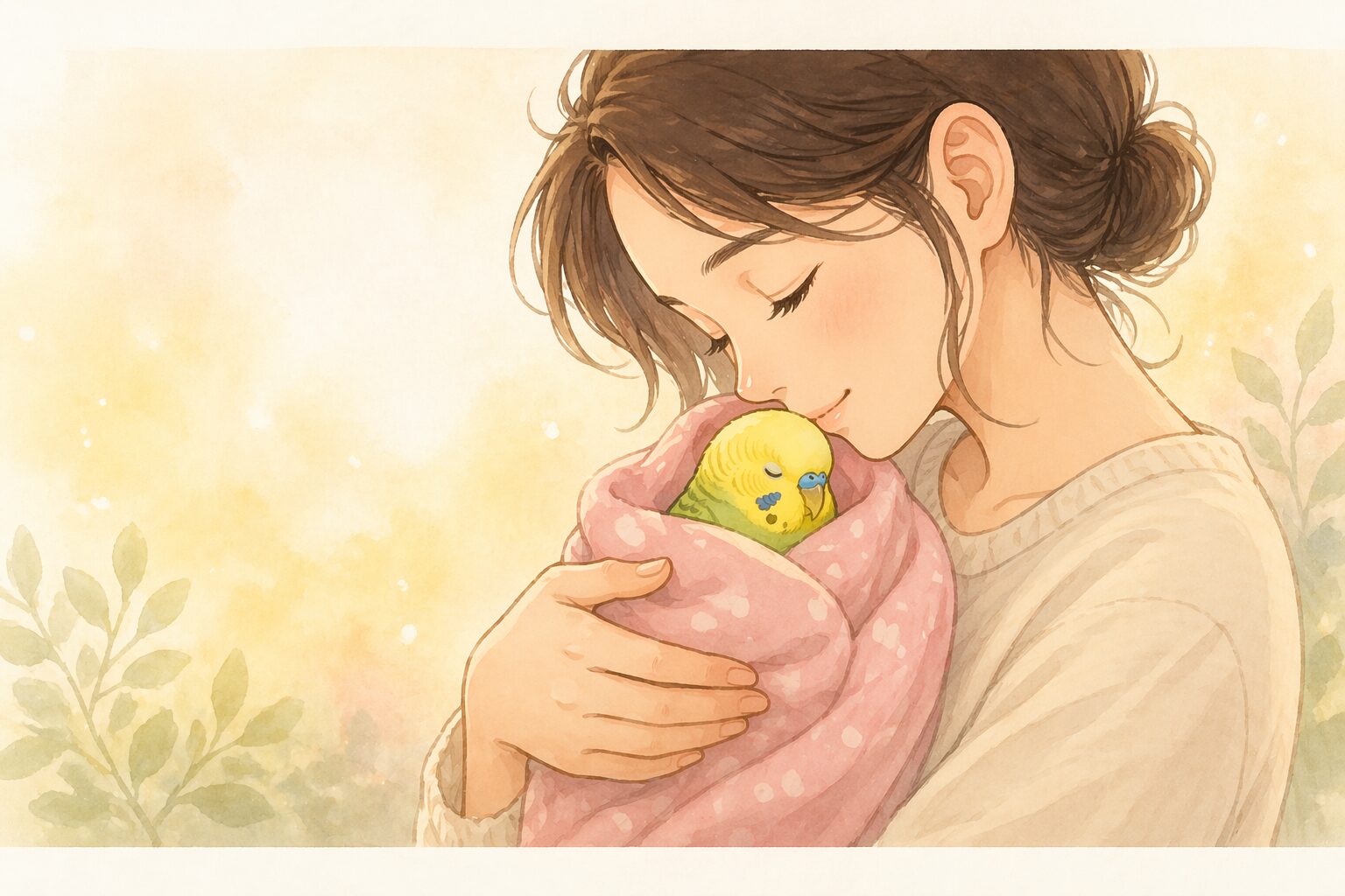 インコを抱く女性